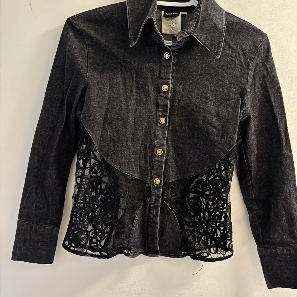 Versace Black Jean Jacket with Iconic Design